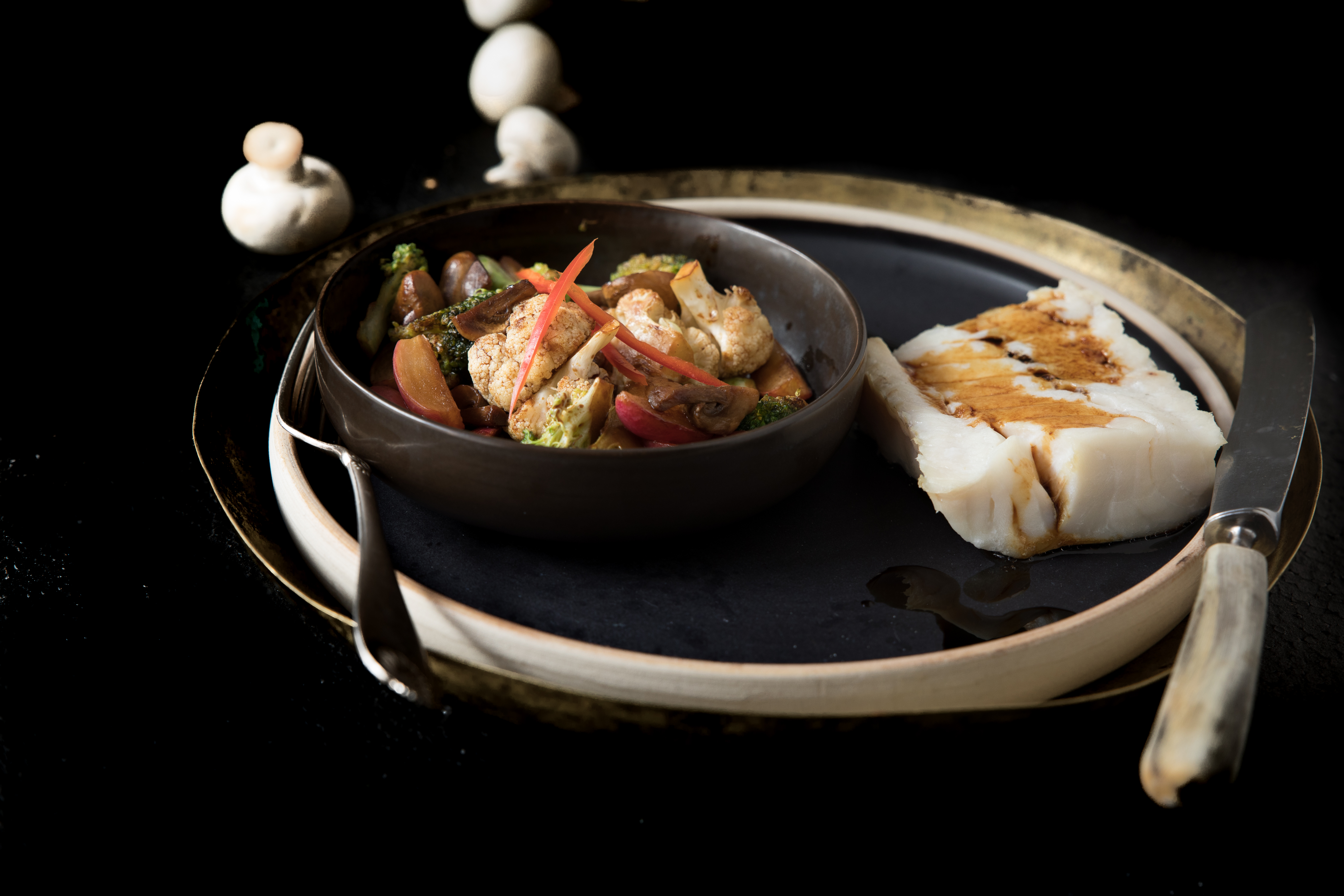 Bakt torsk med teriyaki grønnsaker