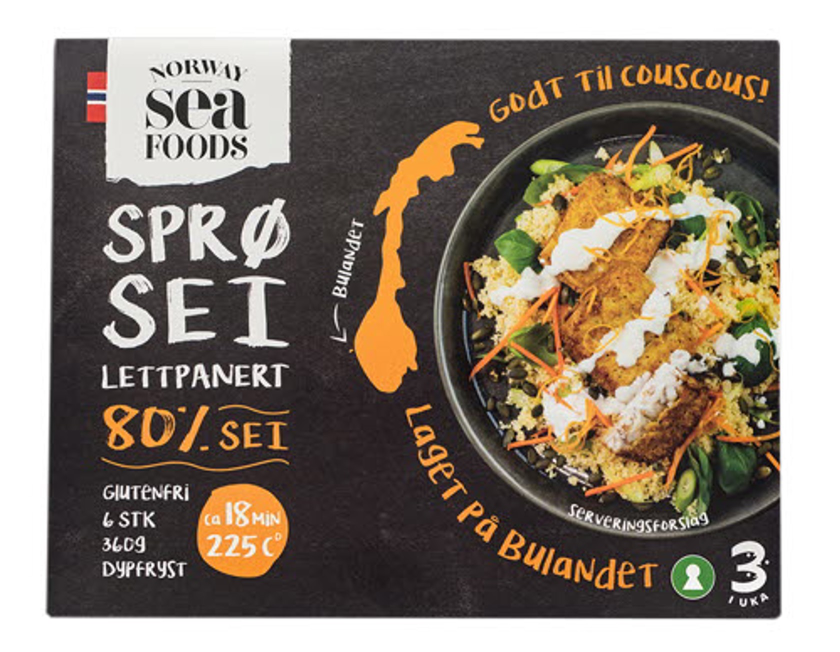 Sprø sei lettpanert forpakning